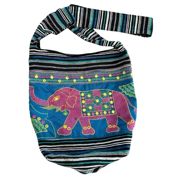 Africa Imports Colorful Royal Elephant Embroidered Tote Bag - Picture 1 of 10